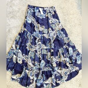 Francesca's Collections Blue and White Paisley A-Line high low Skirt